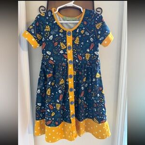 Fall Blue and Yellow Buttoned Casual Dress